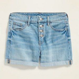 new rolled cuff button fly jean shorts light wash